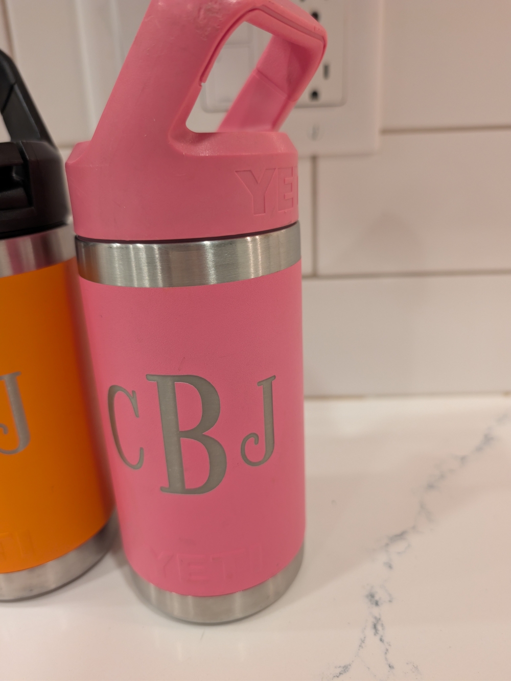 Monogrammed CJB YETI Kids Bottles with Straw Lid - Pink and Orange - Picture 3 of 3